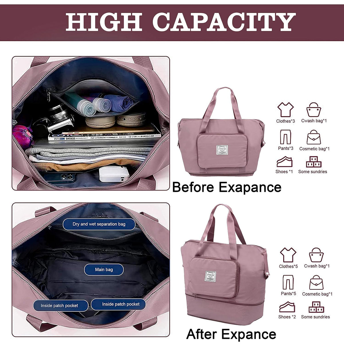 Waterproof Foldable Travel Duffle Bag with Pocket (Buy 1 Get 1)